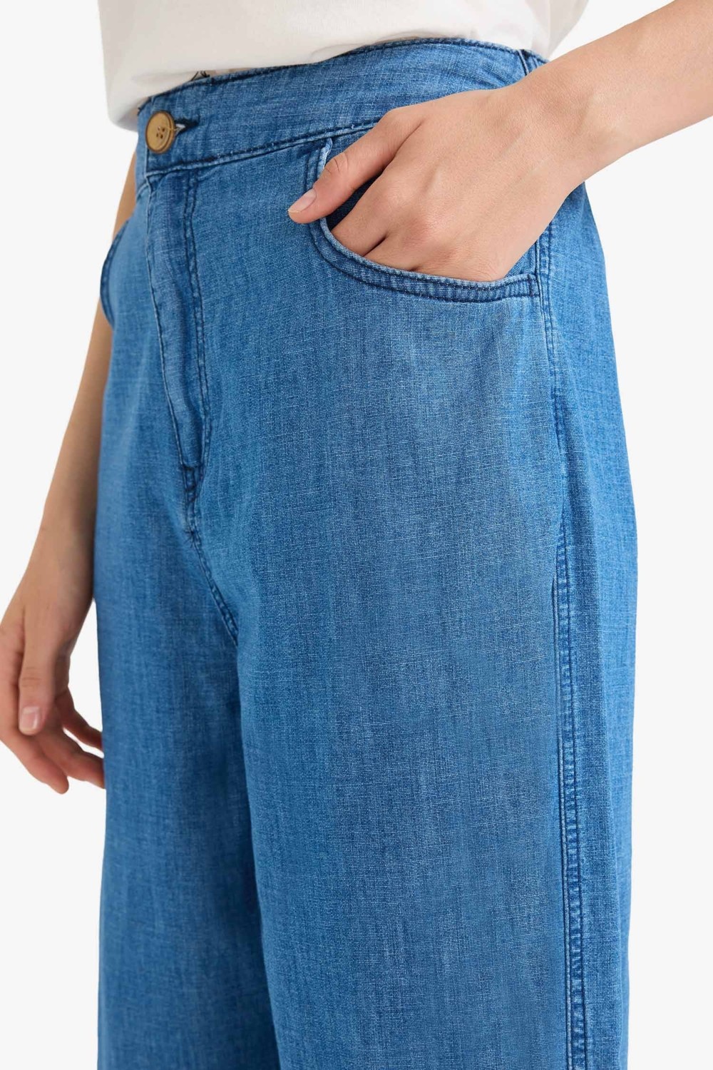 DeFacto %100 Pamuk Culotte Beli Lastikli Kısa Paça Bilek Boy Jean Pantolon E3041AX25SM görsel 5