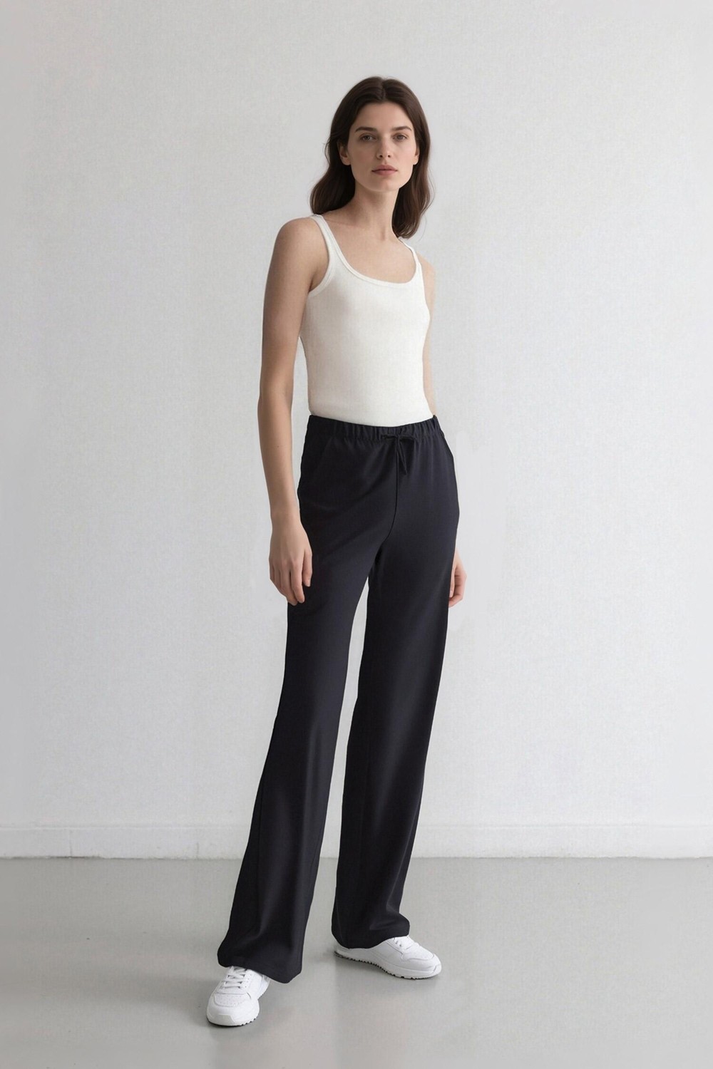 DeFacto Wide Leg Geniş Paça Beli Lastikli Bağcıklı Basic Düz Palazzo Pantolon C5628AX25SP görsel 2