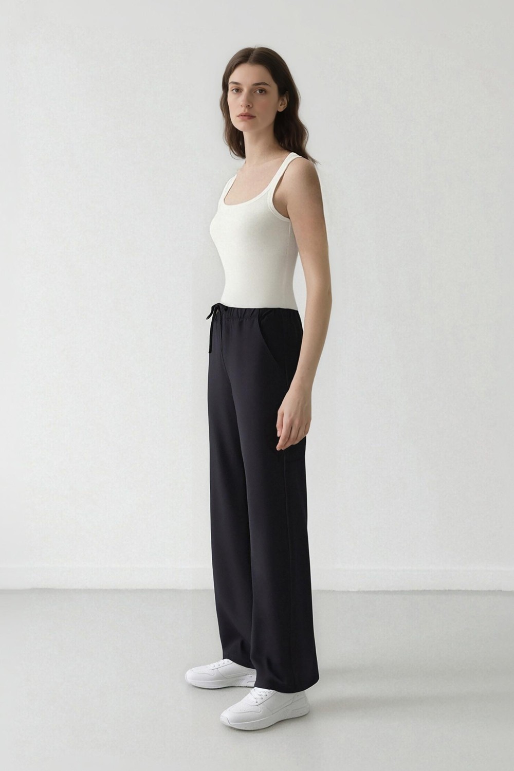 DeFacto Wide Leg Geniş Paça Beli Lastikli Bağcıklı Basic Düz Palazzo Pantolon C5628AX25SP görsel 4