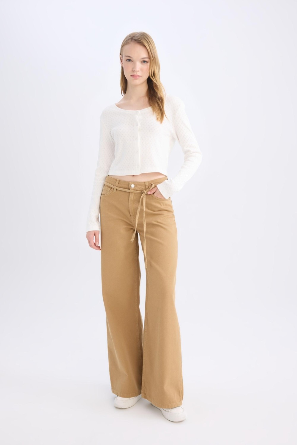DeFacto %100 Pamuk Gabardin Pantolon Wide Leg Yüksek Bel Geniş Bol Paça E1794AX24WN görsel 6