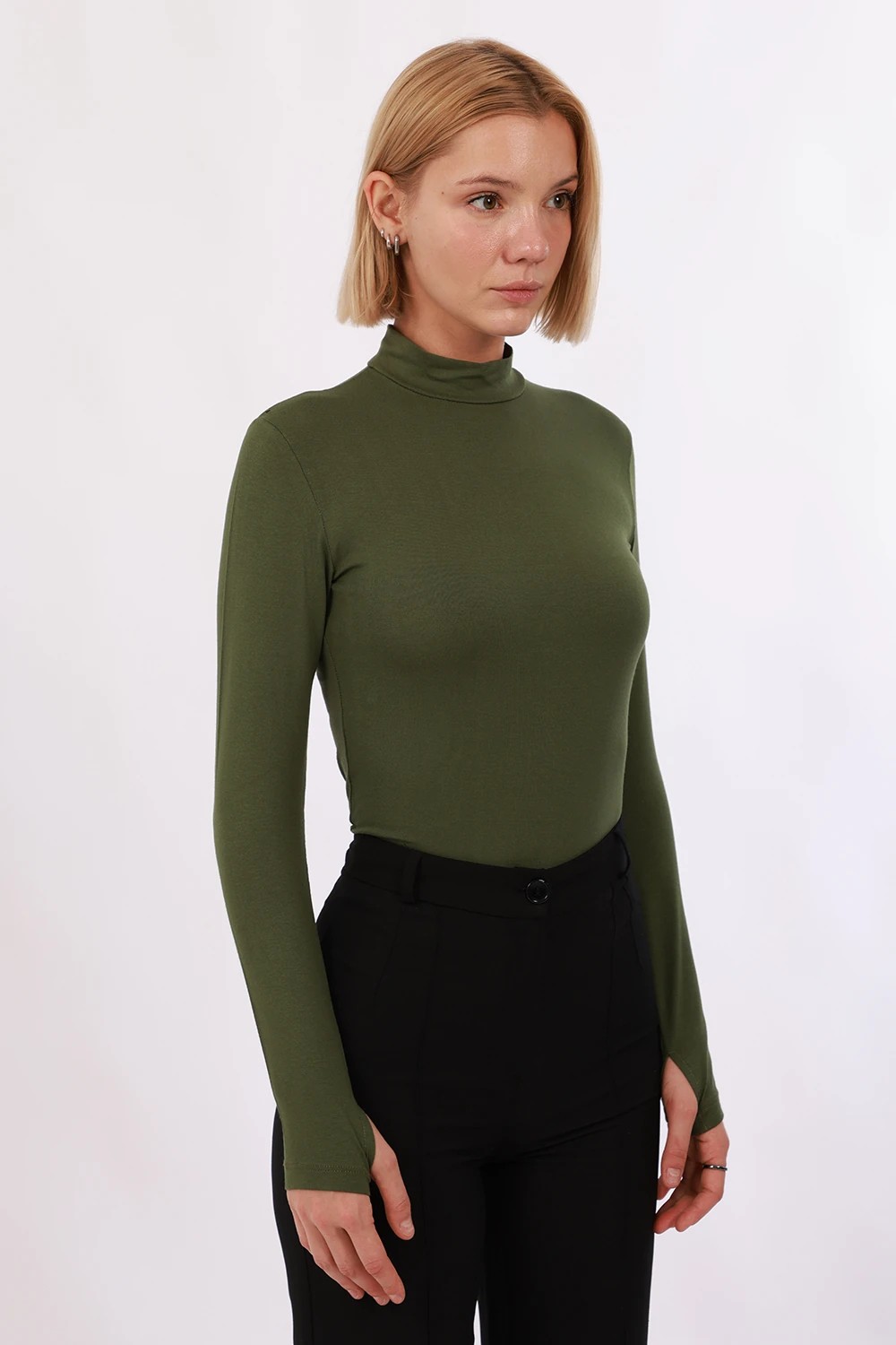 Yade Fashion Kadın Parmak Detaylı Body