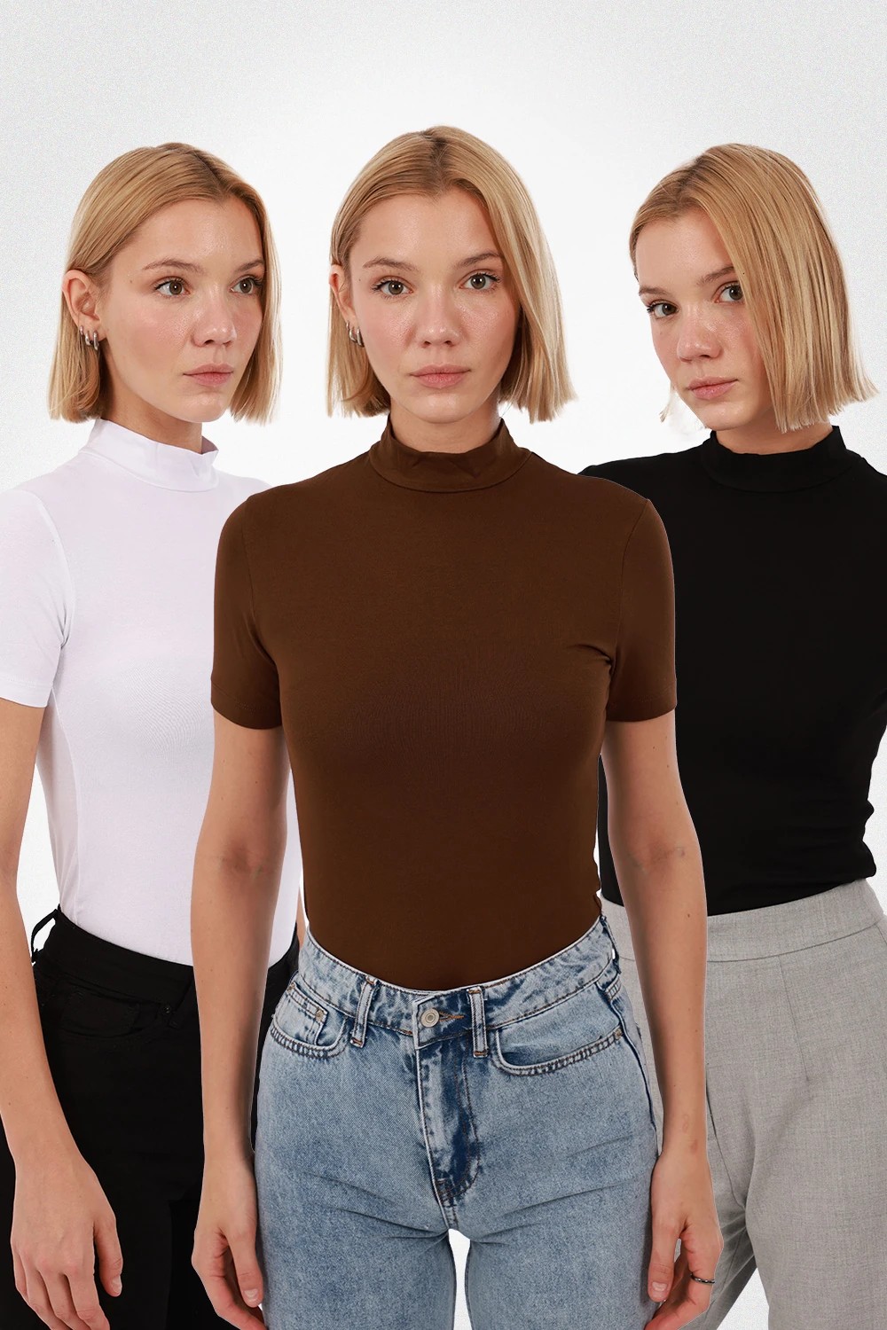 Yade Fashion Kadın Kısa Kol Bluz 3’lü Set görsel 7