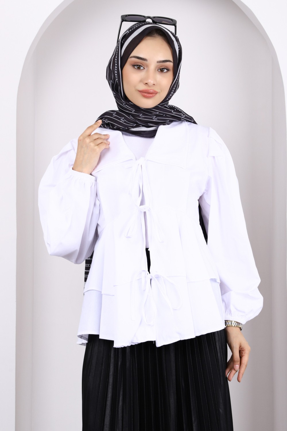 İmaj Butik Ekru Ön Bağlamalı Katlı Kimono görsel 3