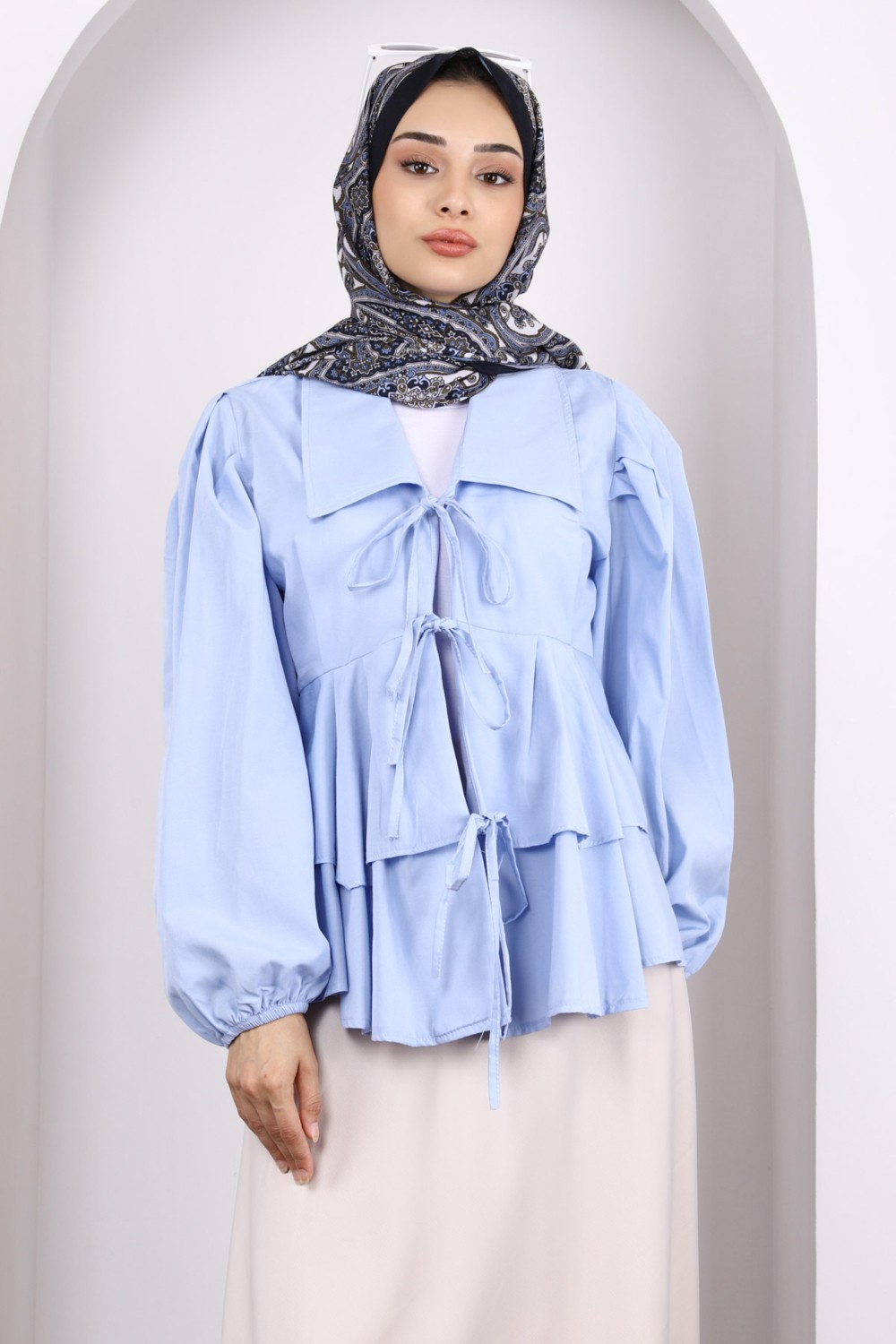 İmaj Butik Ekru Ön Bağlamalı Katlı Kimono görsel 5