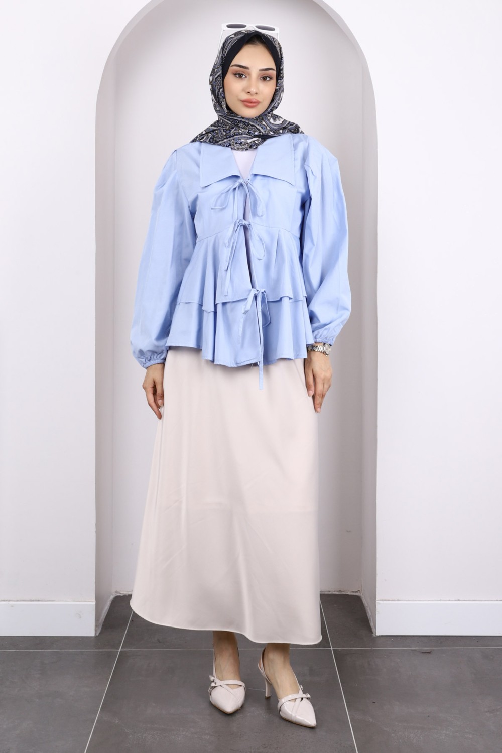 İmaj Butik Ekru Ön Bağlamalı Katlı Kimono görsel 6