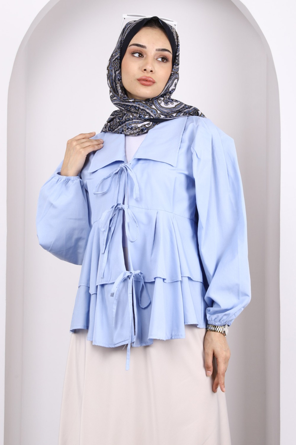 İmaj Butik Ekru Ön Bağlamalı Katlı Kimono görsel 7