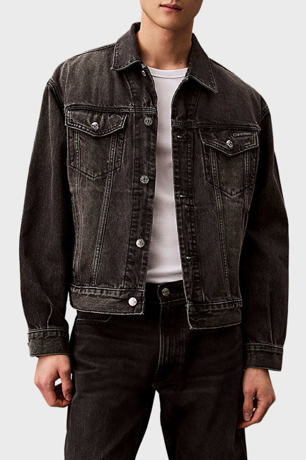 Calvin Klein % 100 Pamuk Comfort Fit Göğüs Cepli Kot Ceket LV04RB796GRDD Erkek Kot Ceket LV04RB796G Rdd