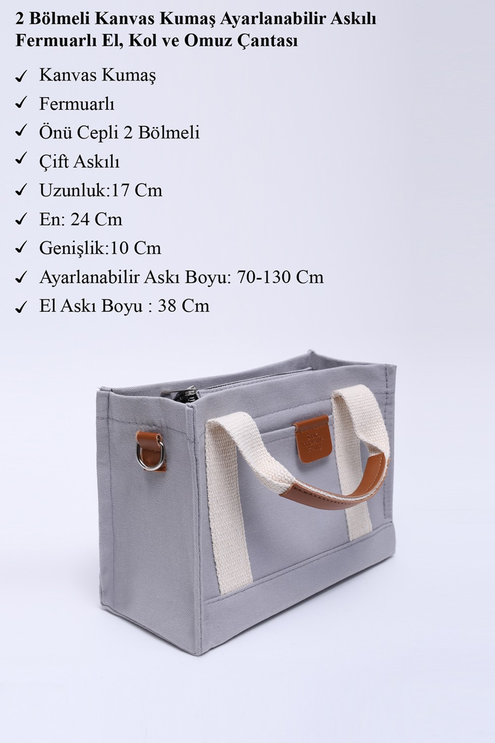 SHAKA Vizon SHK138 2 Bölmeli Kanvas Kumaş Ayarlanabilir Askılı Fermuarlı El, Kol ve Omuz Çantası U:17 G:24 E:10 cm görsel 3