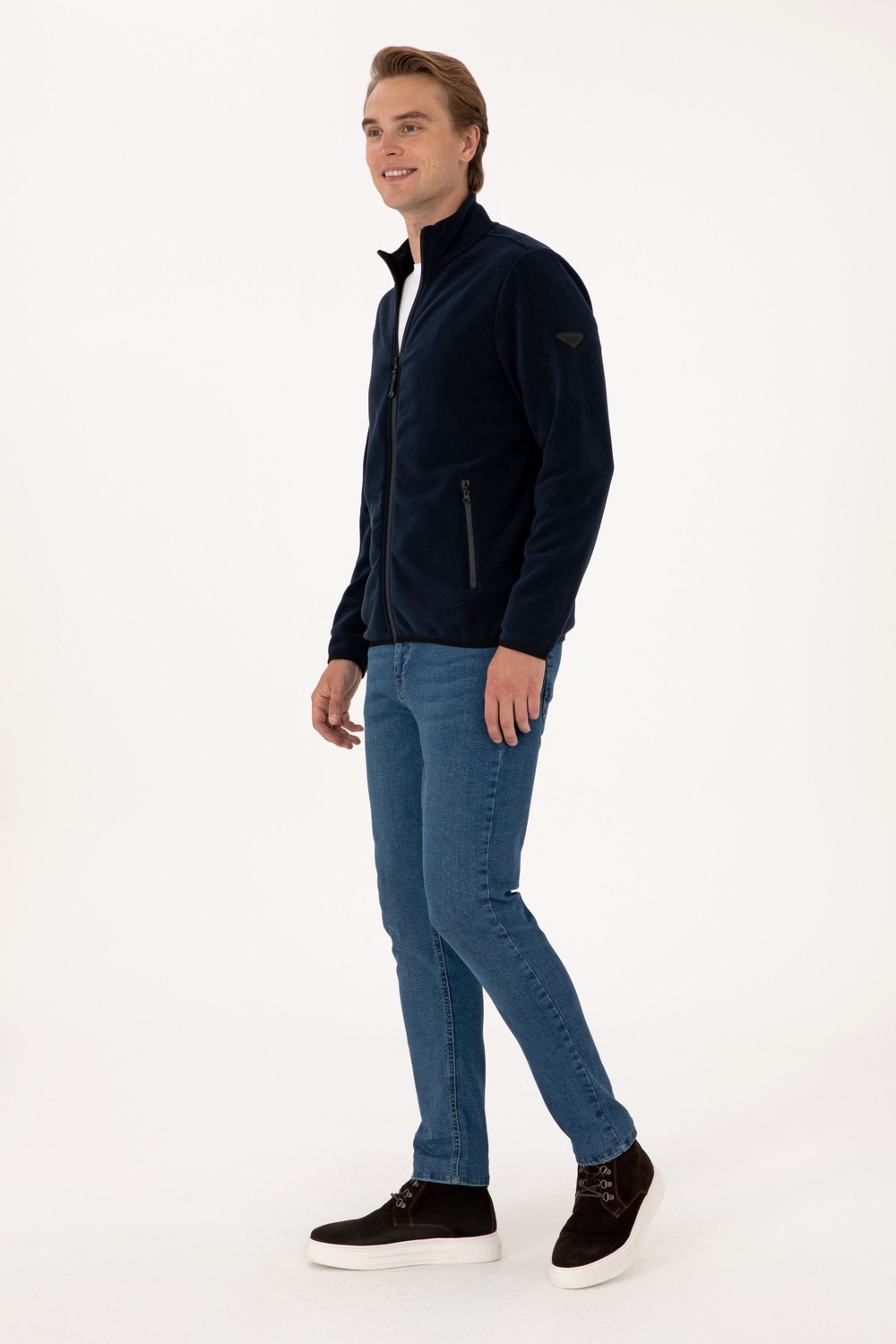 U.S. Polo Assn. Erkek Regular Fit Gri Polar Örme Hırka 50313779-VR024 görsel 4
