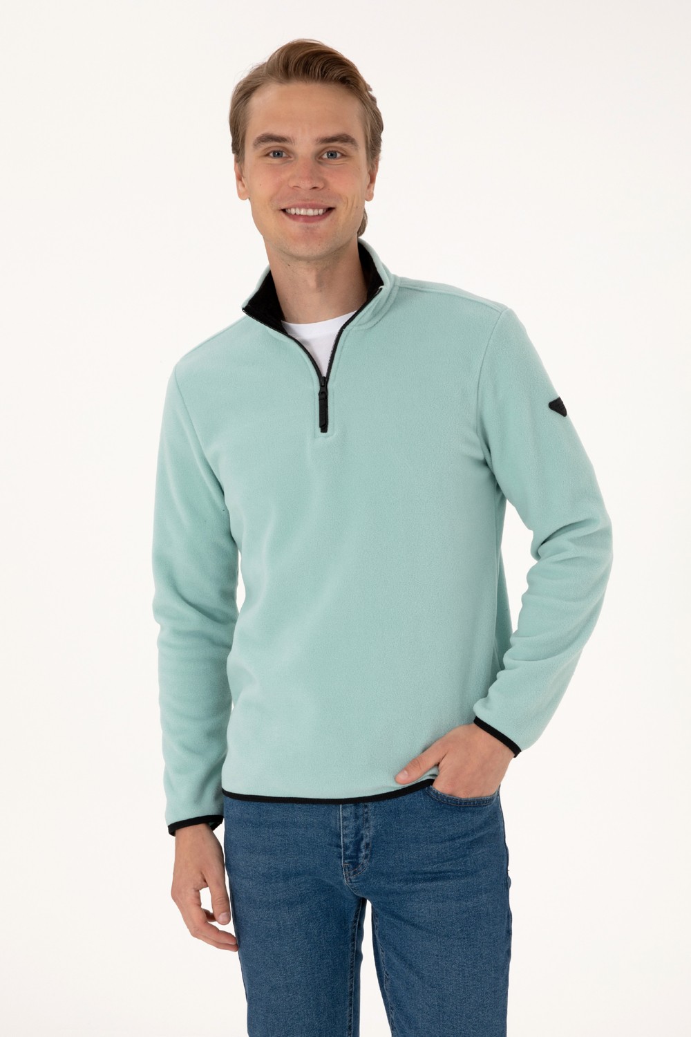 U.S. Polo Assn. Erkek Regular Fit Lacivert Polar Yarım Fermuarlı Basic Sweatshirt 50313777-VR033 görsel 3