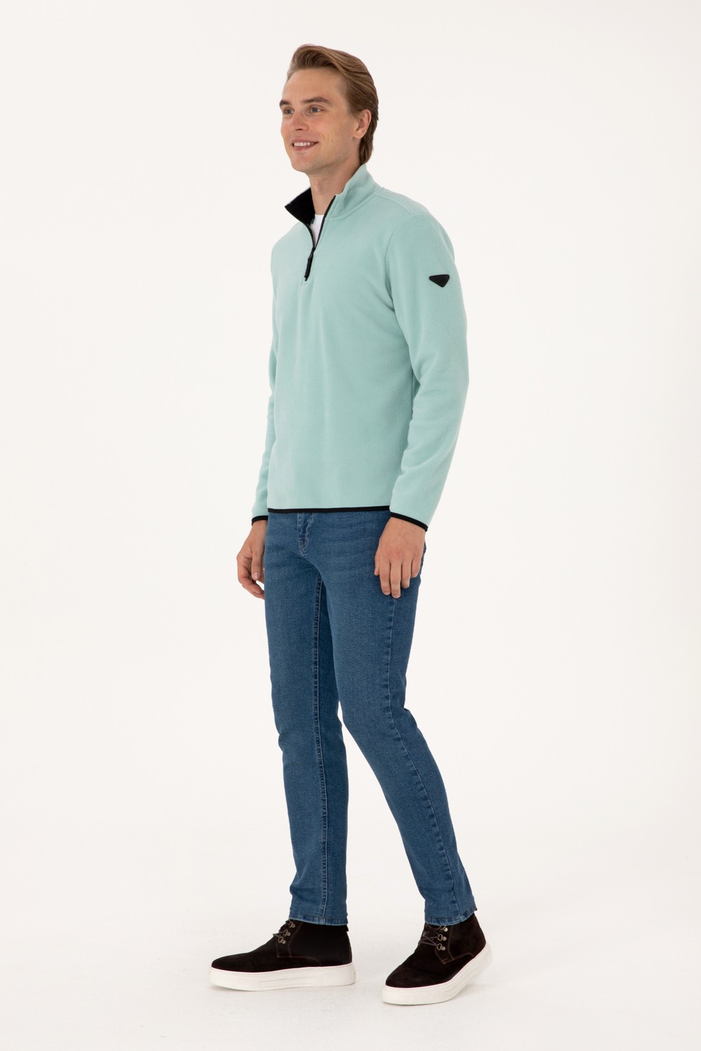 U.S. Polo Assn. Erkek Regular Fit Lacivert Polar Yarım Fermuarlı Basic Sweatshirt 50313777-VR033 görsel 4