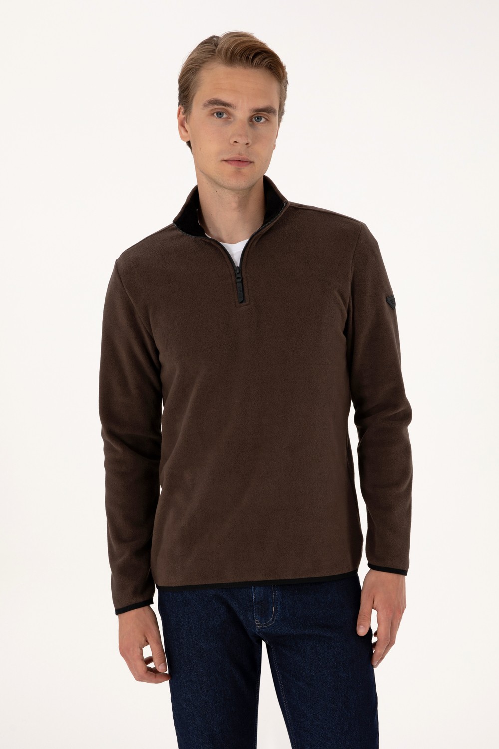 U.S. Polo Assn. Erkek Regular Fit Lacivert Polar Yarım Fermuarlı Basic Sweatshirt 50313777-VR033 görsel 8