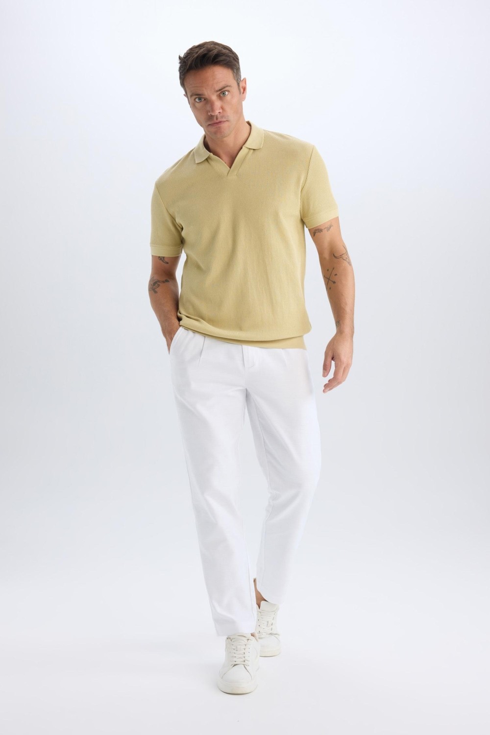 DeFacto %100 Pamuk Relax Fit Düz Paça Keten Görünümlü Yazlık Kumaş Pantolon D4251AX25SM görsel 2