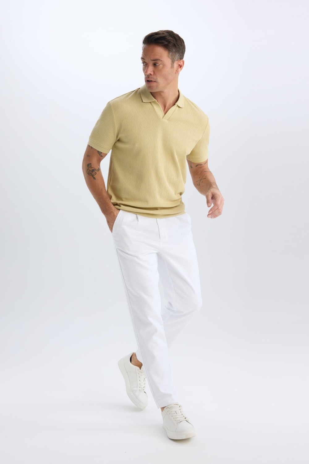 DeFacto %100 Pamuk Relax Fit Düz Paça Keten Görünümlü Yazlık Kumaş Pantolon D4251AX25SM görsel 3