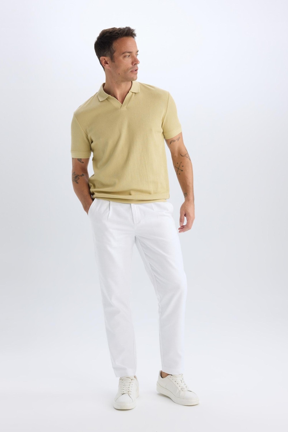 DeFacto %100 Pamuk Relax Fit Düz Paça Keten Görünümlü Yazlık Kumaş Pantolon D4251AX25SM görsel 4