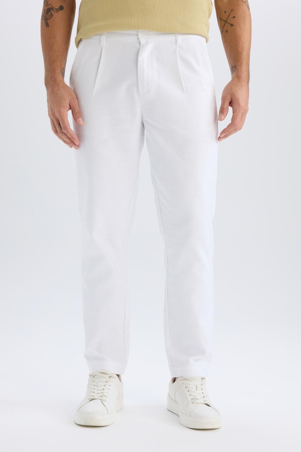 DeFacto %100 Pamuk Relax Fit Düz Paça Keten Görünümlü Yazlık Kumaş Pantolon D4251AX25SM görsel 5