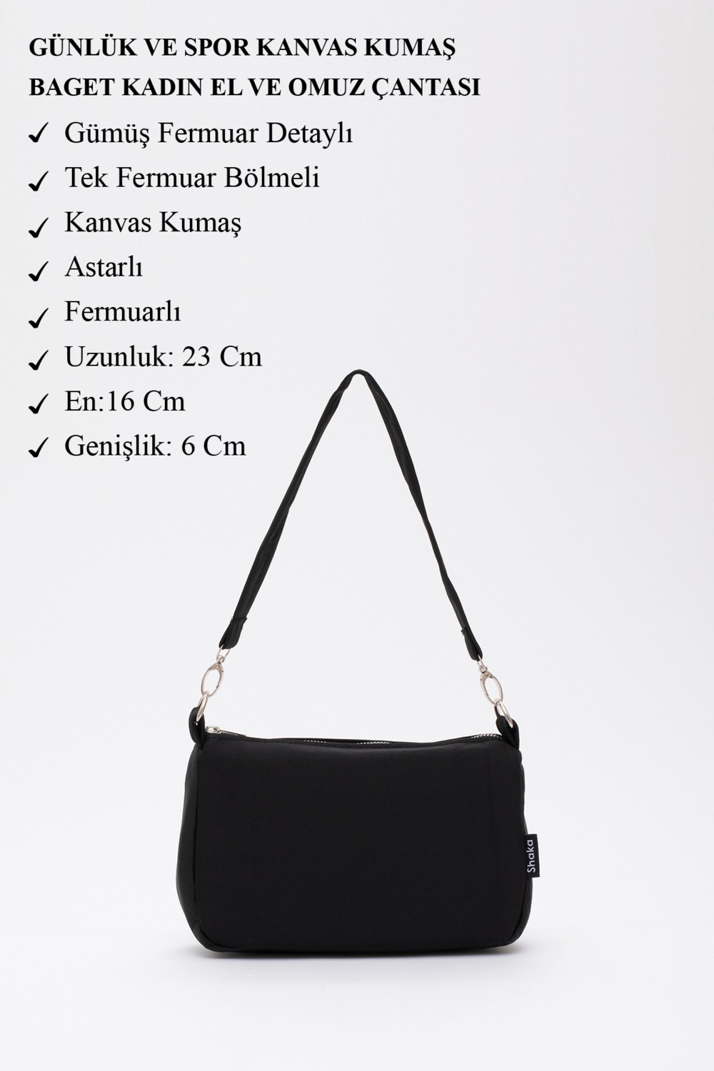 SHAKA Siyah U16 Baget El ve Omuz Çantası Hızlı Kuruyan Tekstil Malzeme ile Şık Görünüm U:23 cm E:15 cm G:7cm görsel 3
