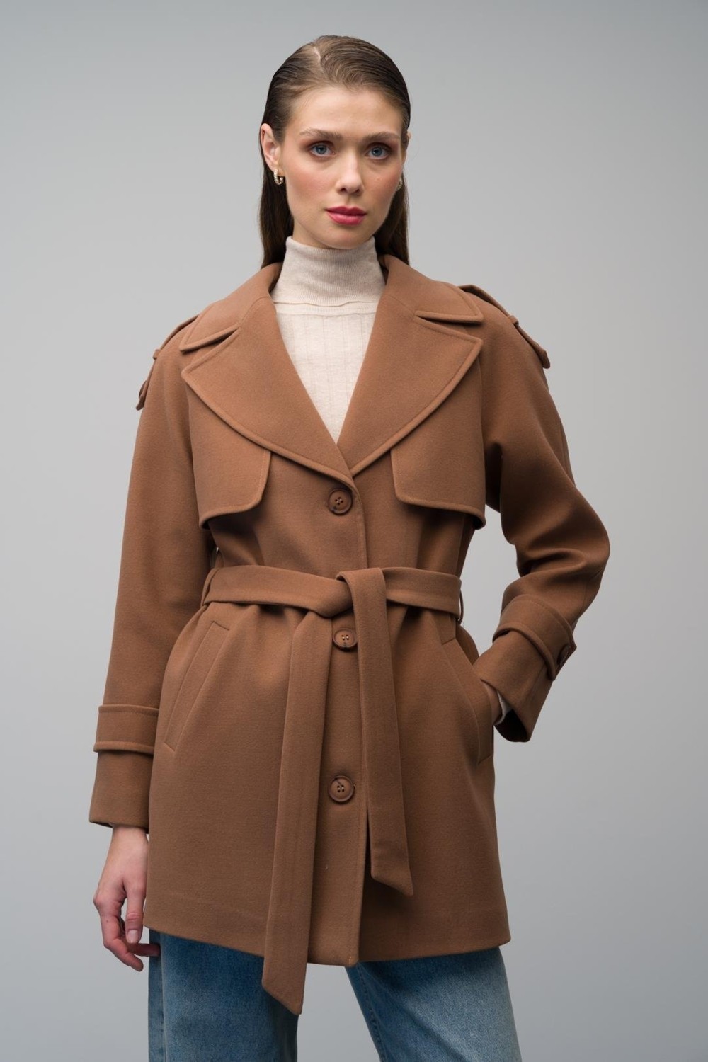 Olcay Apolet ve Pelerin Detaylı Reglan Kol Kaban Taba 3078