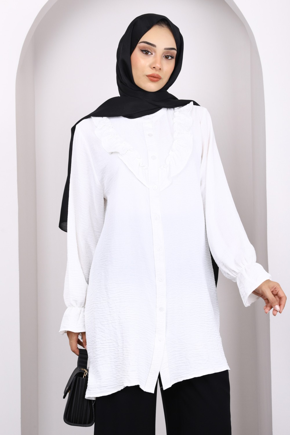 İmaj Butik Siyah Önü Fırfırlı Ayrobin Tunik görsel 5