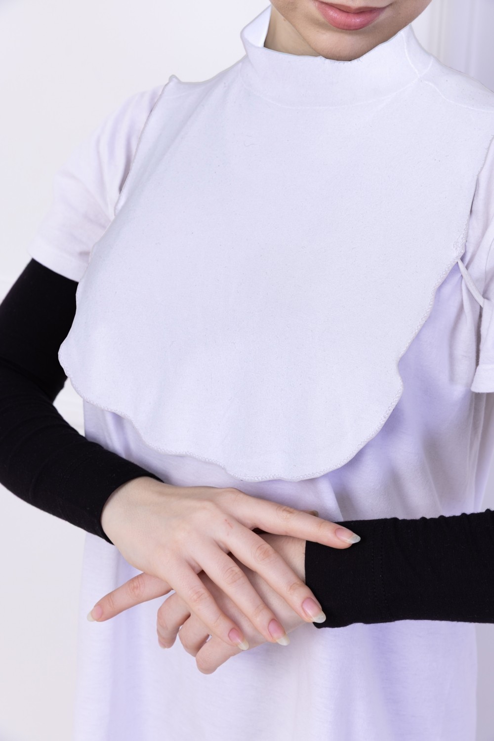 Loggia Balıkçı Yaka Boyunluk Beyaz - Dik Yakalı Kadın Tesettür Penye Yarım Body Hijab Namaz Boyunluğu görsel 3