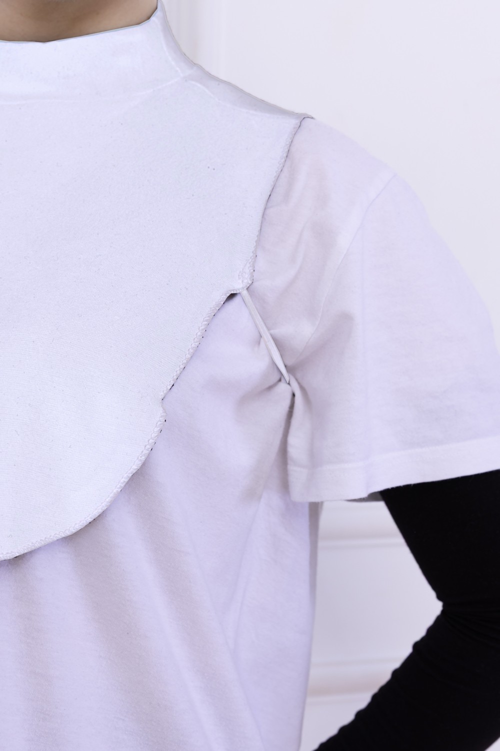 Loggia Balıkçı Yaka Boyunluk Beyaz - Dik Yakalı Kadın Tesettür Penye Yarım Body Hijab Namaz Boyunluğu görsel 5