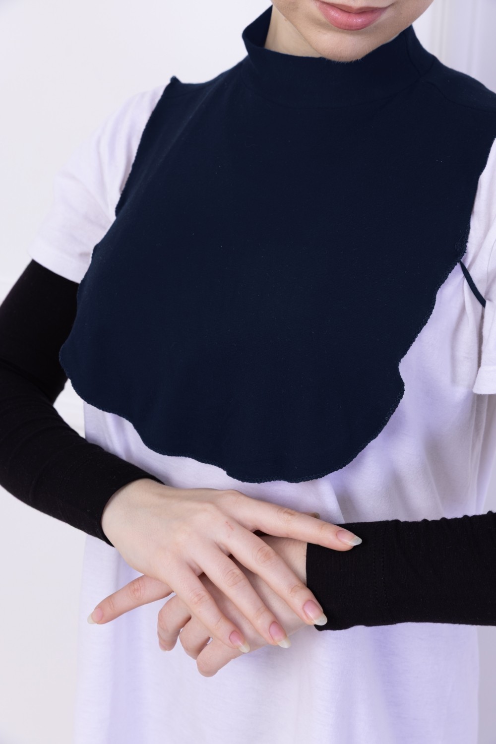 Loggia Balıkçı Yaka Boyunluk Lacivert - Dik Yakalı Kadın Tesettür Penye Yarım Body Hijab Namaz Boyunluğu görsel 3