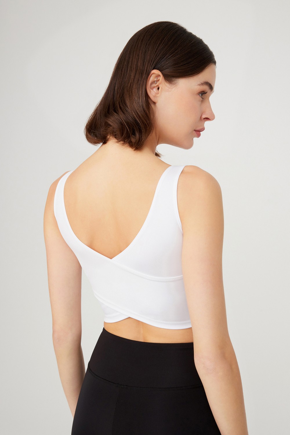 Los Ojos Hafif Destekli Siyah Crop Top Spor Büstiyer Sabit Kaplı Dokuma ile Şık Tasarım