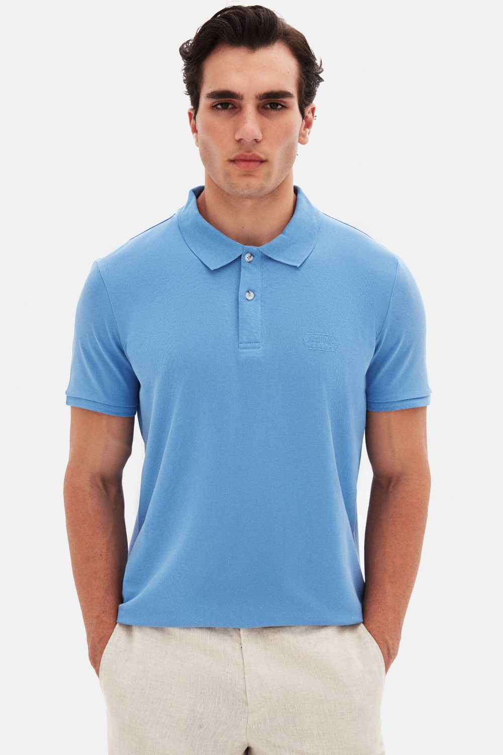 D'S Damat Regular Fit Vizon Pike Dokulu %100 Pamuk Kıvrılmaz Polo Yaka Nakışlı T-shirt 4HC14ORT51000