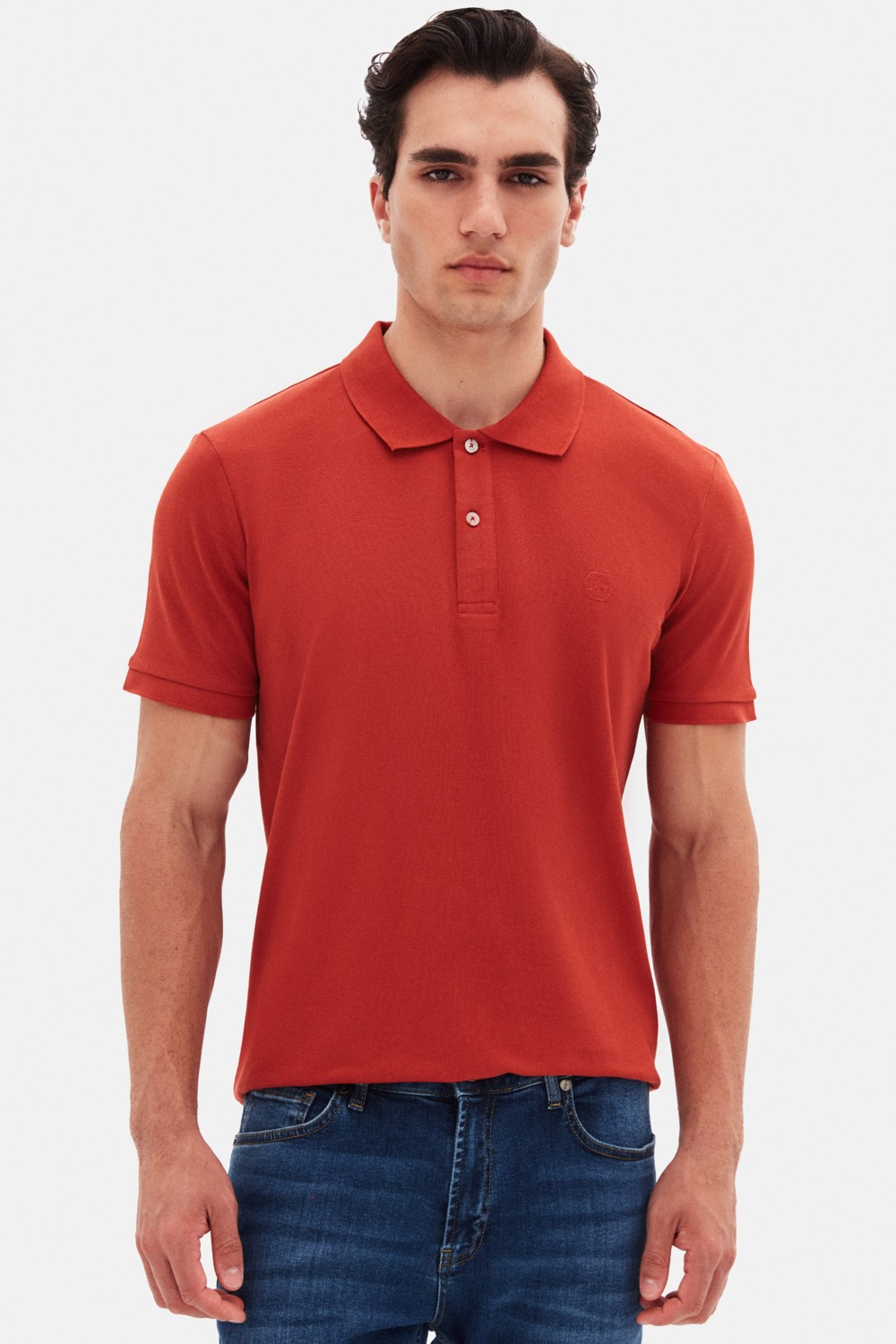 D'S Damat Regular Fit Vizon Pike Dokulu %100 Pamuk Kıvrılmaz Polo Yaka Nakışlı T-shirt 4HC14ORT51000