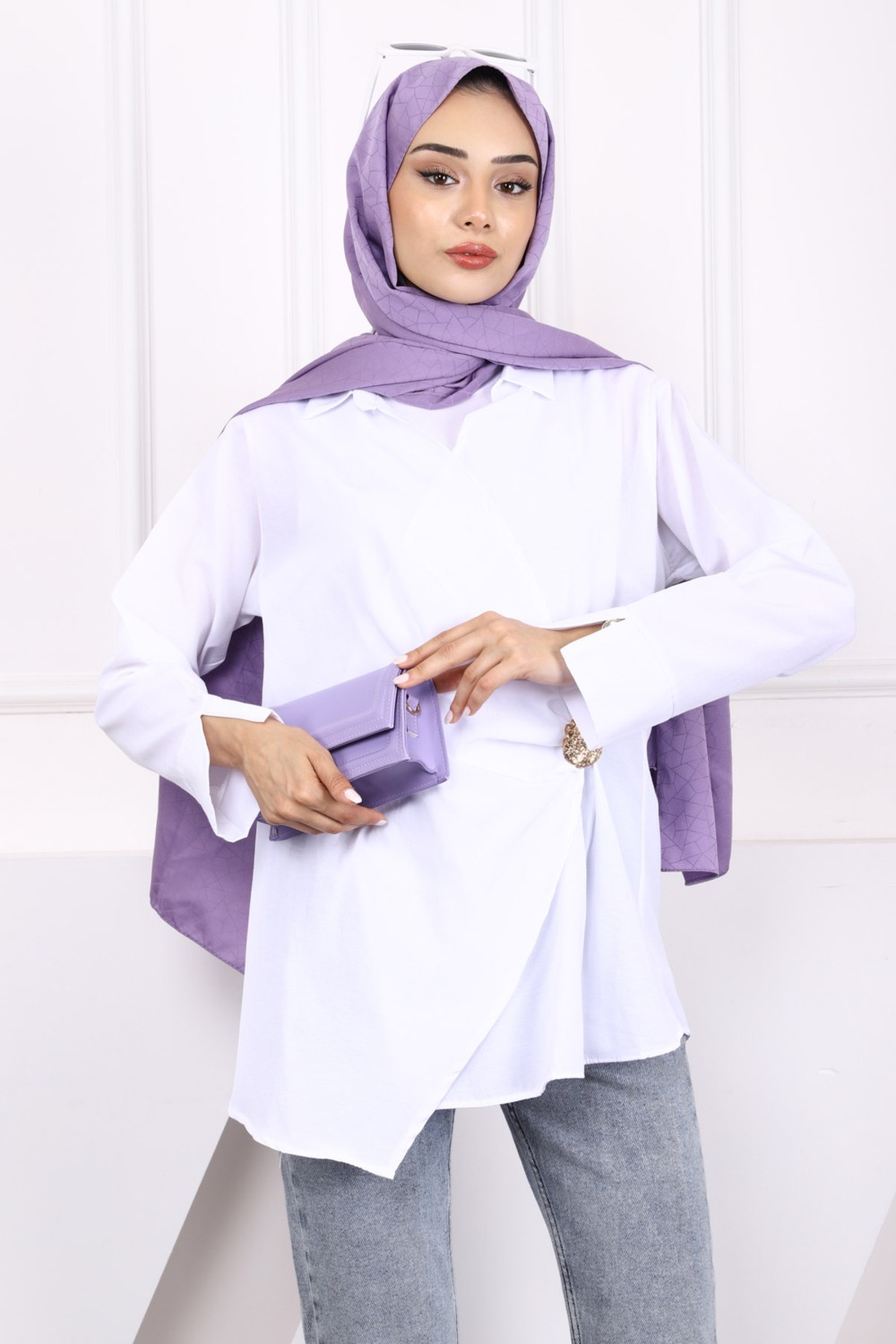 İmaj Butik Beyaz Toka Detaylı Kimono görsel 3