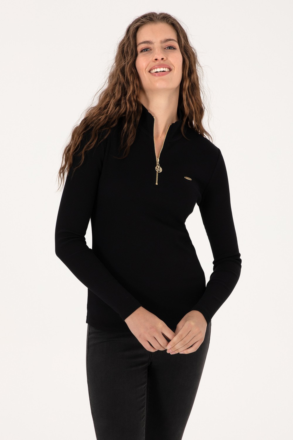 U.S. Polo Assn. Kadın Beyaz Fermuarlı Dik Yaka Sweatshirt 50313564-VR013