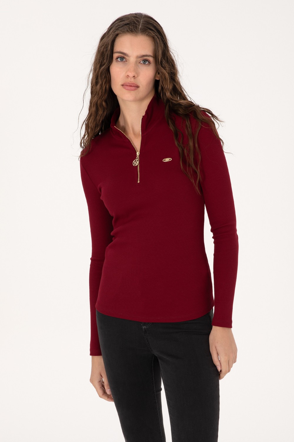 U.S. Polo Assn. Kadın Beyaz Fermuarlı Dik Yaka Sweatshirt 50313564-VR013 görsel 8
