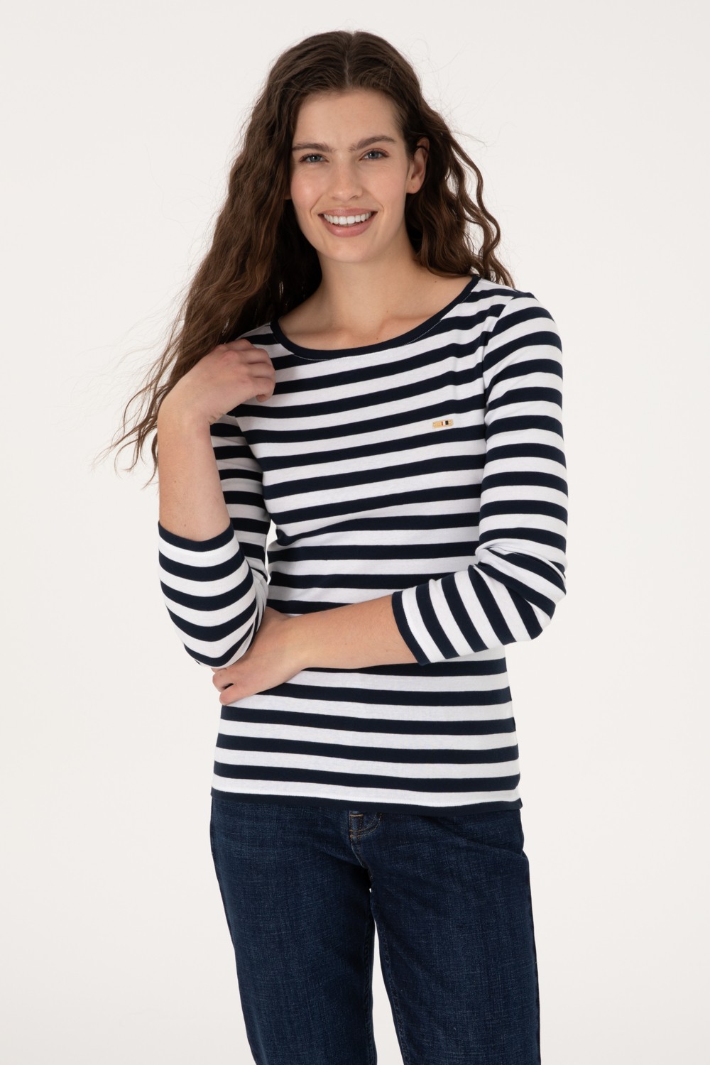 U.S. Polo Assn. Kadın Siyah Çizgili Bisiklet Yaka Sweatshırt 50314203-VR046