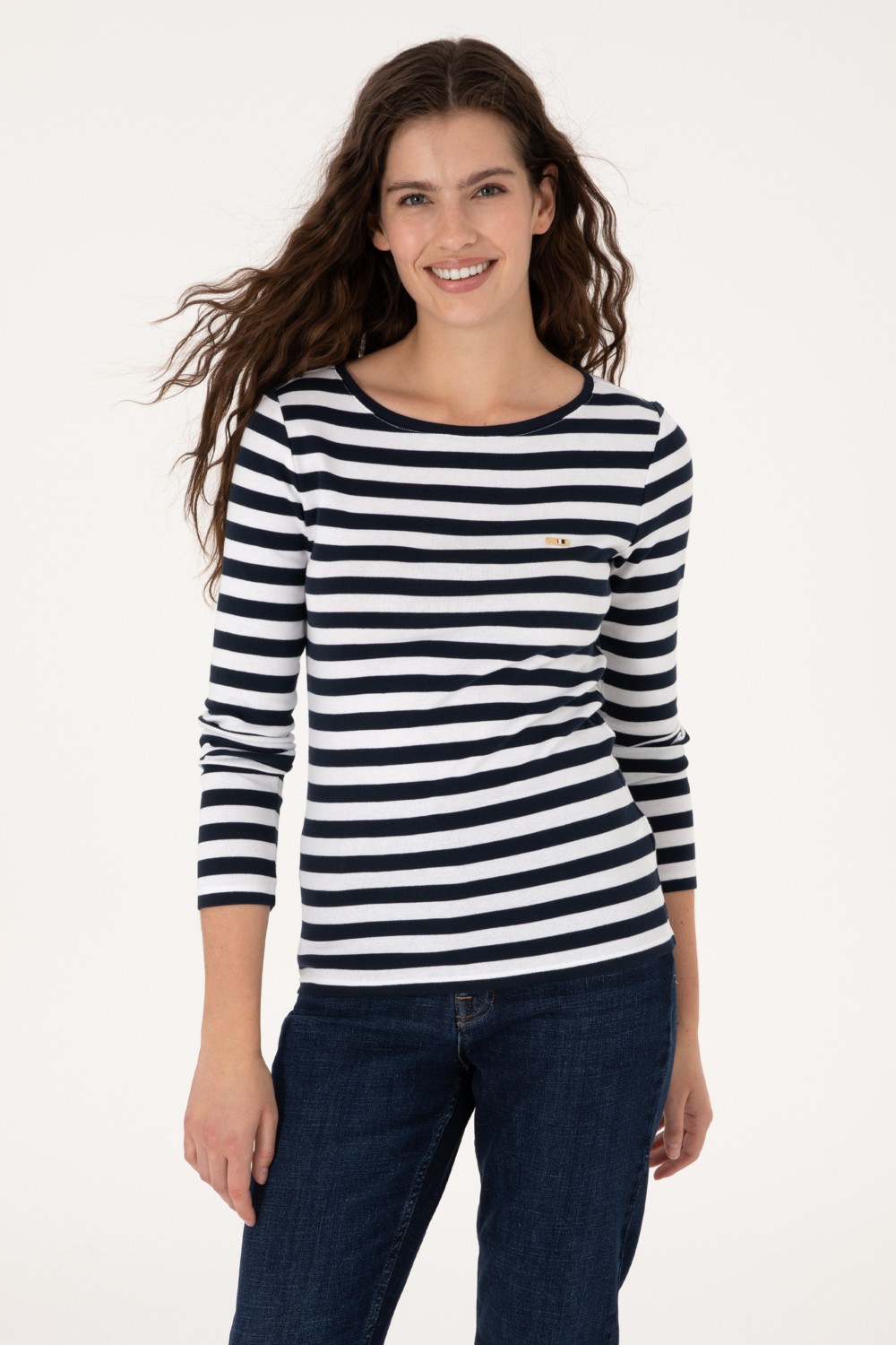 U.S. Polo Assn. Kadın Siyah Çizgili Bisiklet Yaka Sweatshırt 50314203-VR046 görsel 3
