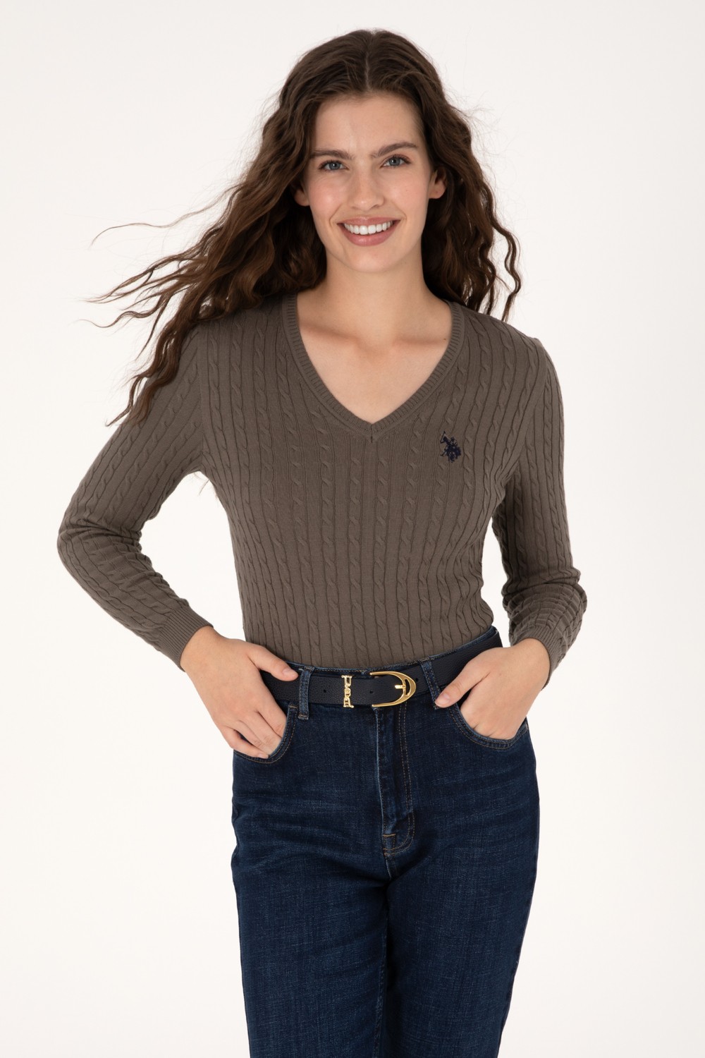 U.S. Polo Assn. Kadın Bordo V Yaka Basic Kazak 50313625-VR014