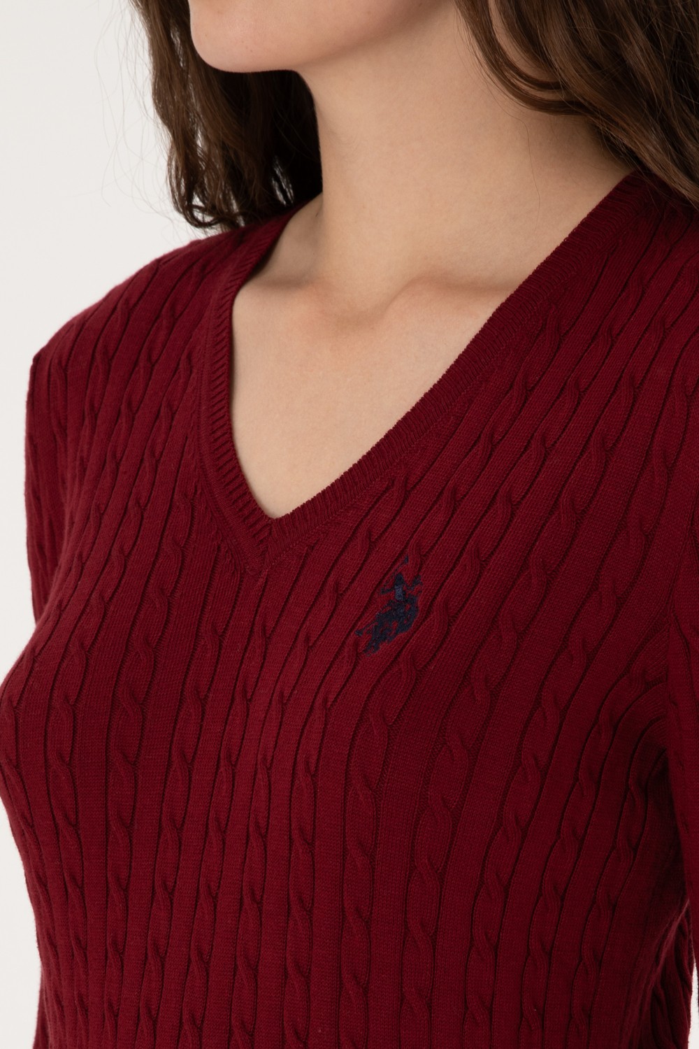 U.S. Polo Assn. Kadın Bordo V Yaka Basic Kazak 50313625-VR014 görsel 7