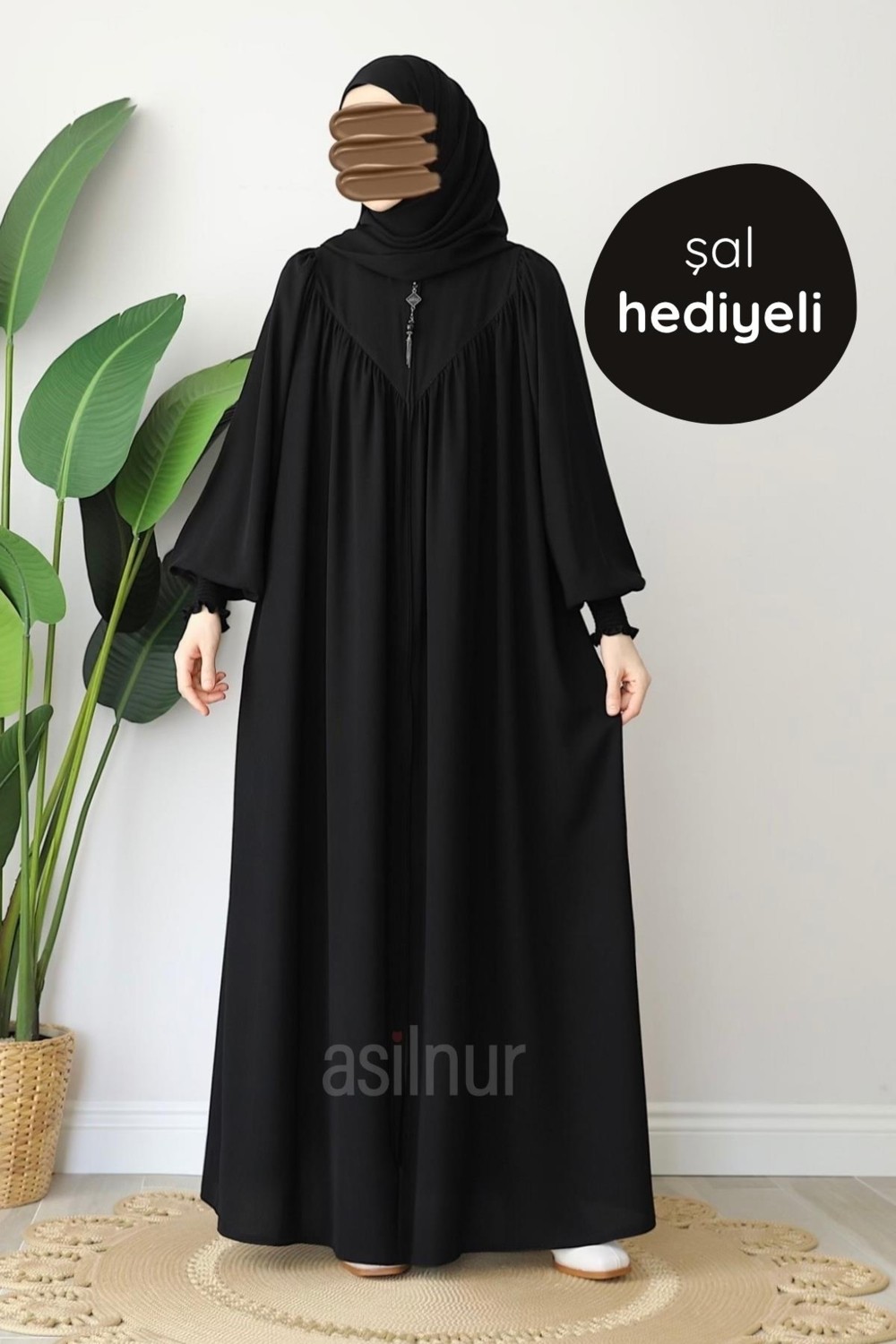 Asilnur Moda Elif Ferace Şal Hediyeli Takım Siyah