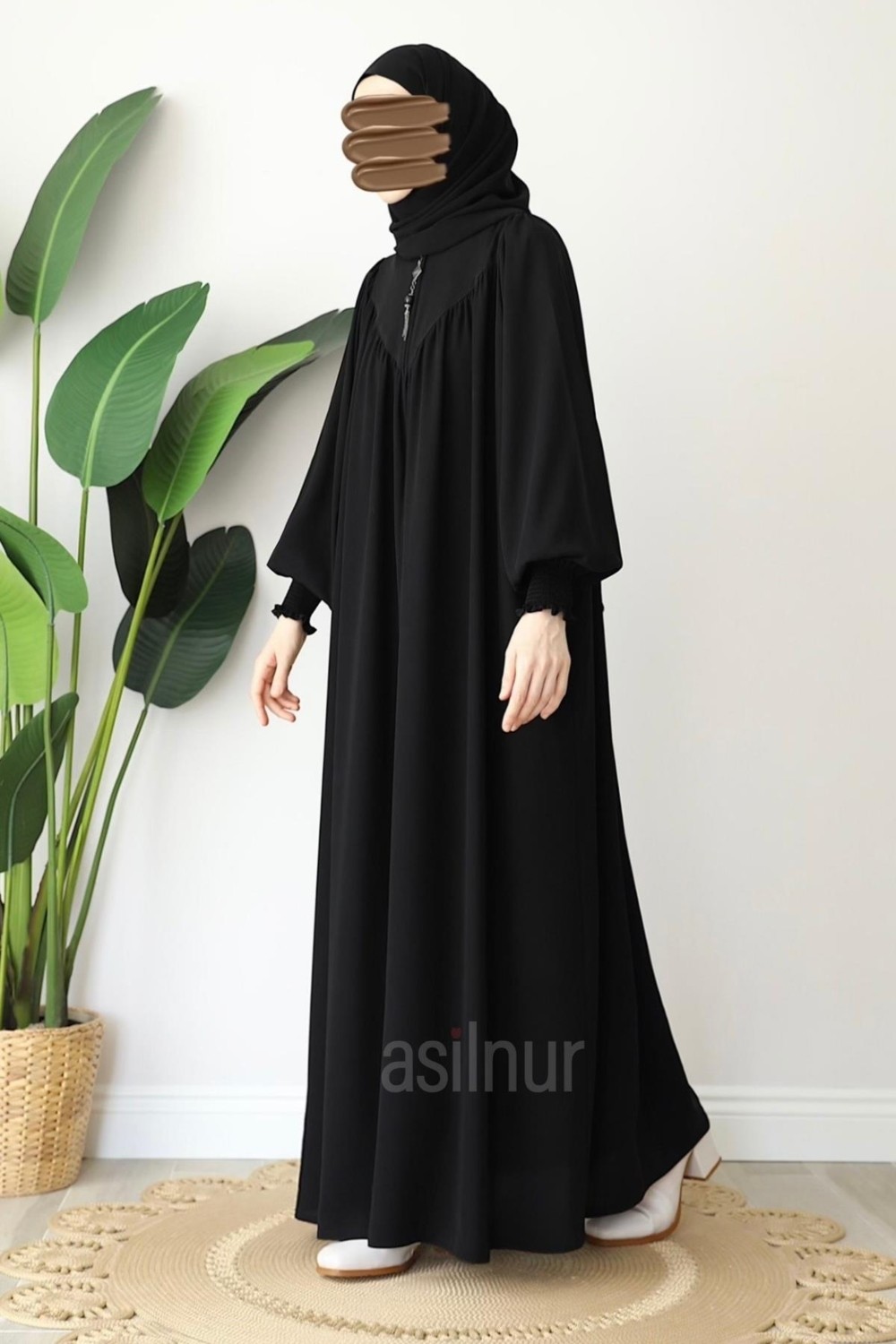 Asilnur Moda Elif Ferace Şal Hediyeli Takım Siyah görsel 3