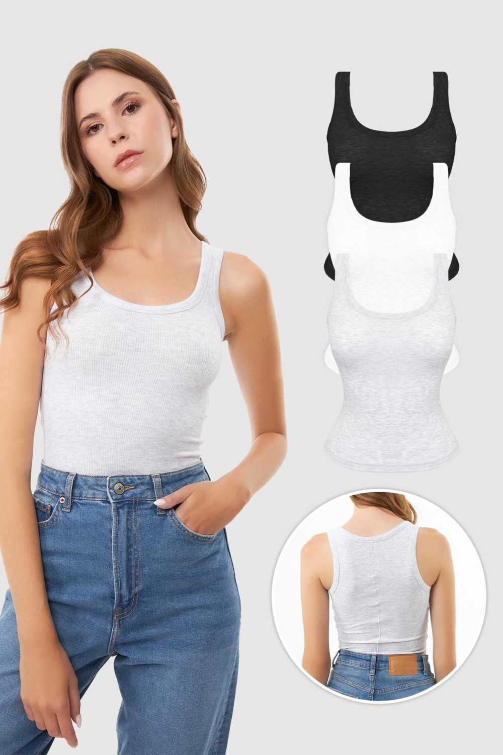 Cottonhill Kadın Pamuklu Kalın Askılı Fitilli Atlet 3'lü Paket Yumuşak Materyal ile Konfor görsel 7