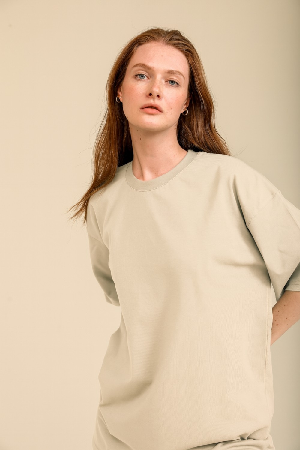 Guaraz Kadın Lacivert Oversize Bisiklet Yaka %100 Organik Pamuk Düz Basic Yazlık T-Shirt