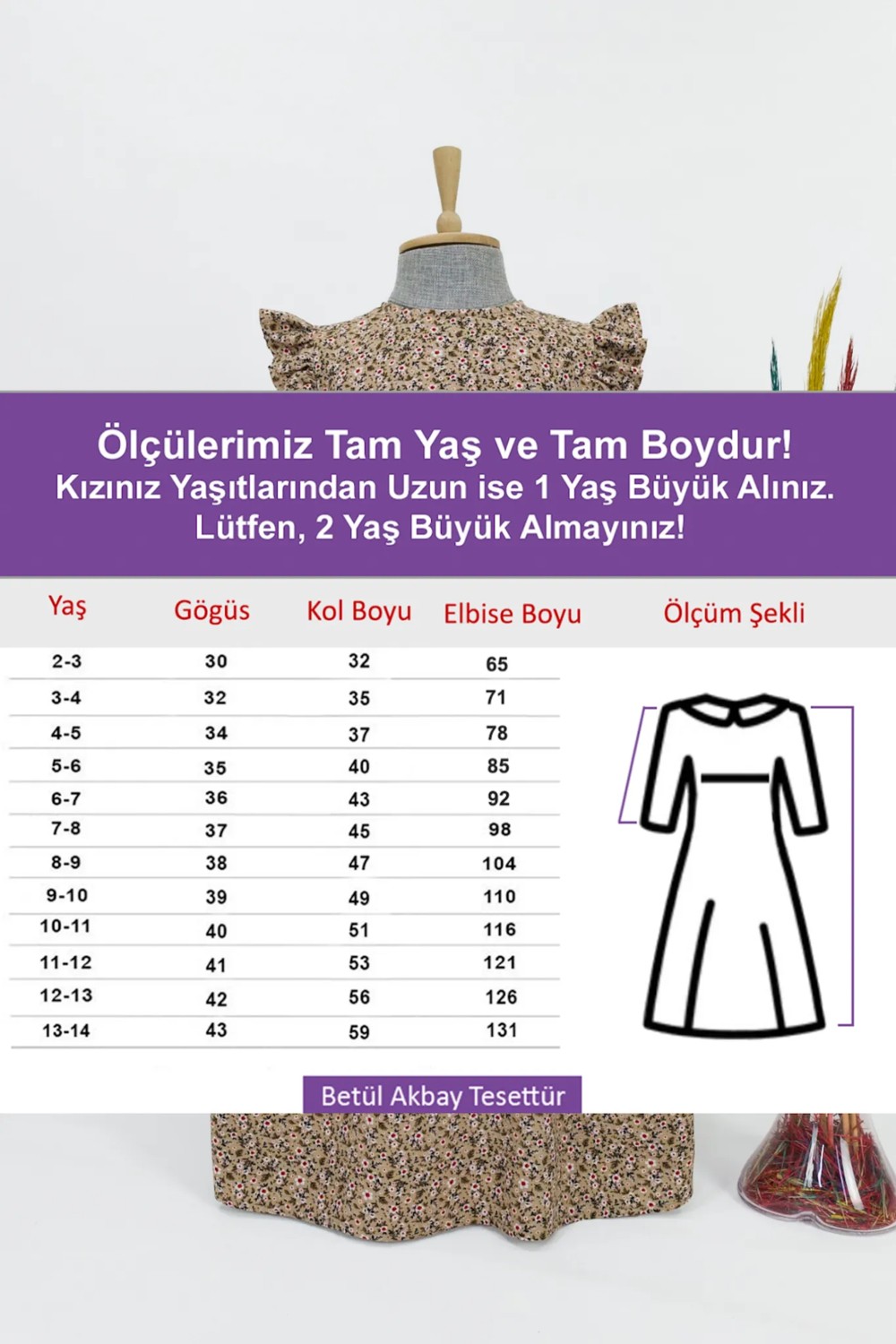 Betül Akbay Kız Çocuk Tesettür Elbise, Amine Model Viskon Pamuklu Tam Boy Pembe görsel 2