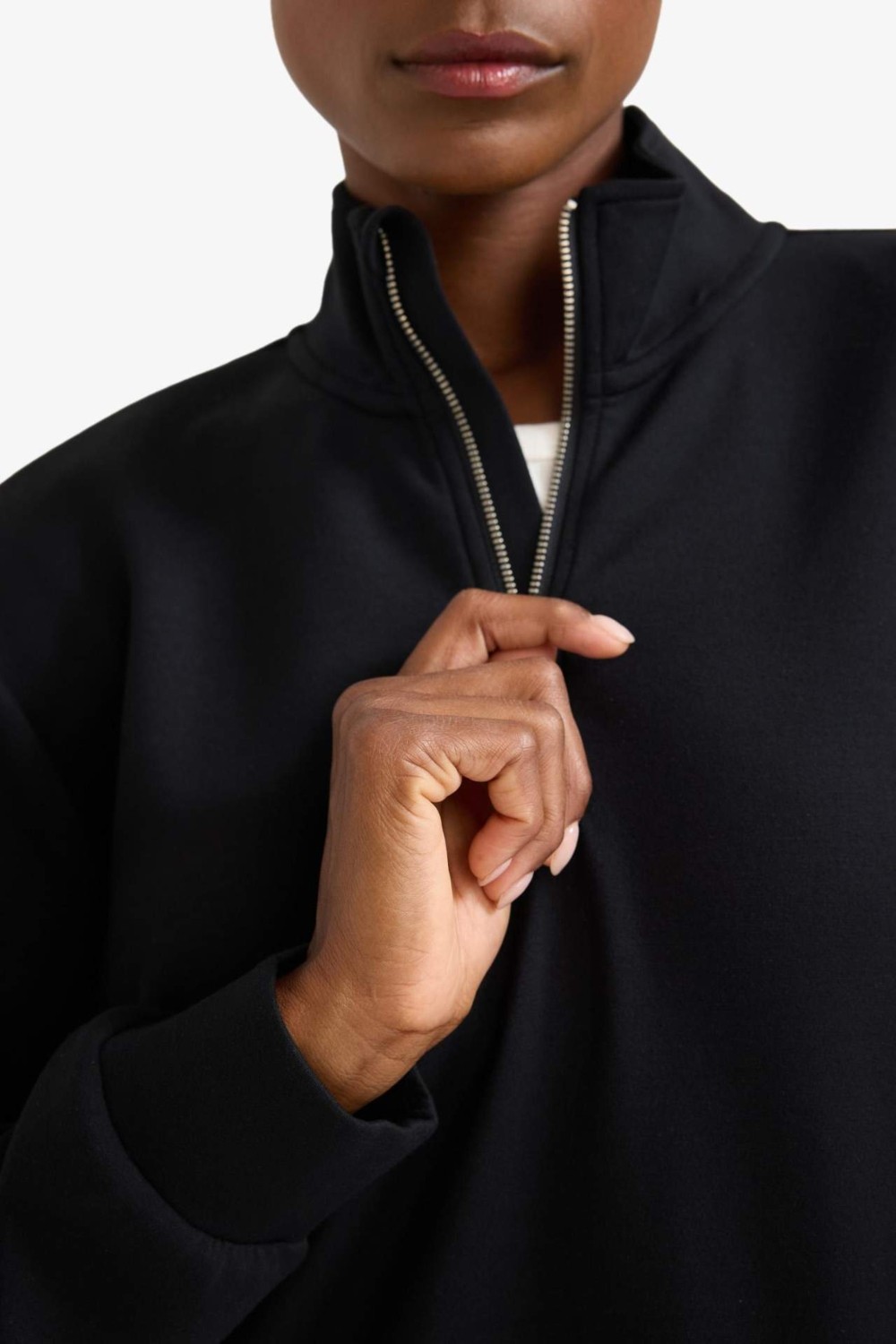 DeFacto Oversize Geniş Kalıp Yarım Fermuarlı Dik Yaka Modal Sweatshirt D7126AX25AU görsel 7