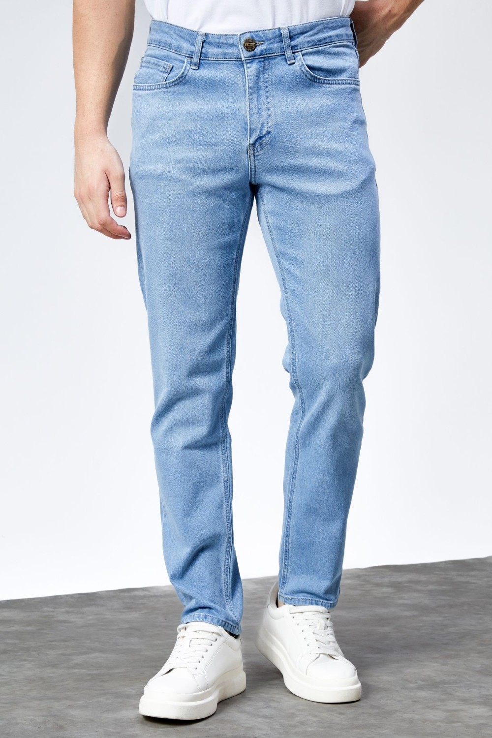 Hlt Jeans Erkek Buz Mavi Regular Fit Boru Paça Esnek Likralı Jeans Kot Pantolon HLTHE001981