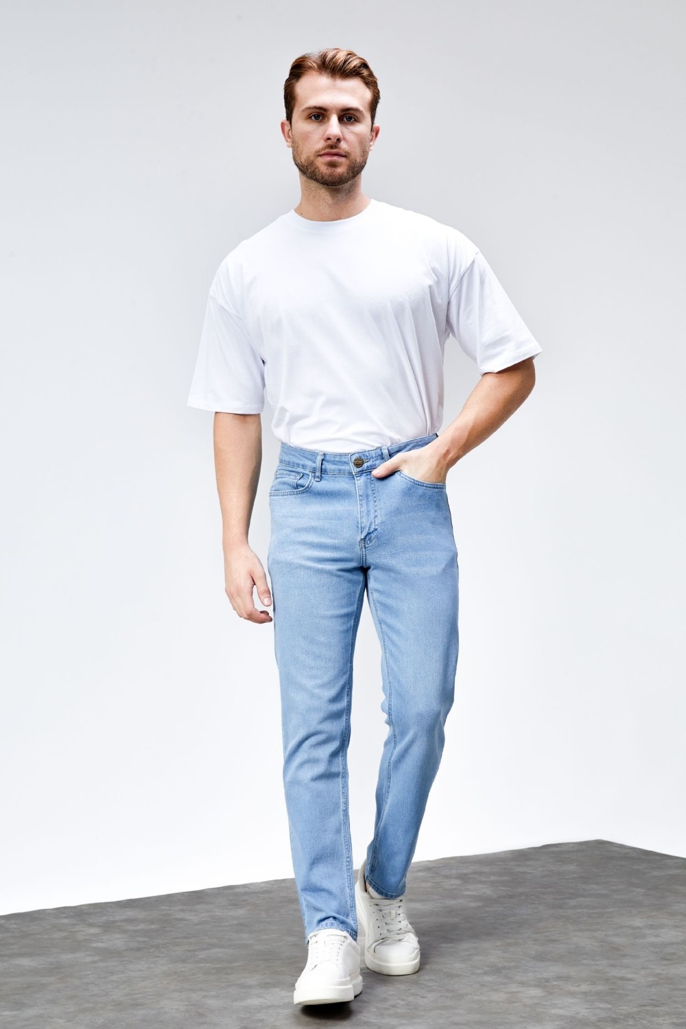 Hlt Jeans Erkek Buz Mavi Regular Fit Boru Paça Esnek Likralı Jeans Kot Pantolon HLTHE001981 görsel 2