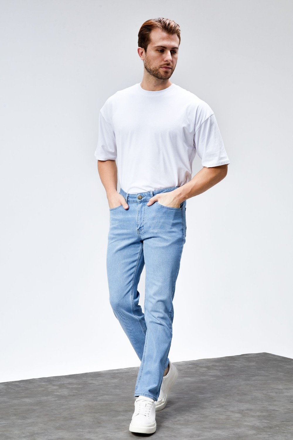 Hlt Jeans Erkek Buz Mavi Regular Fit Boru Paça Esnek Likralı Jeans Kot Pantolon HLTHE001981 görsel 3