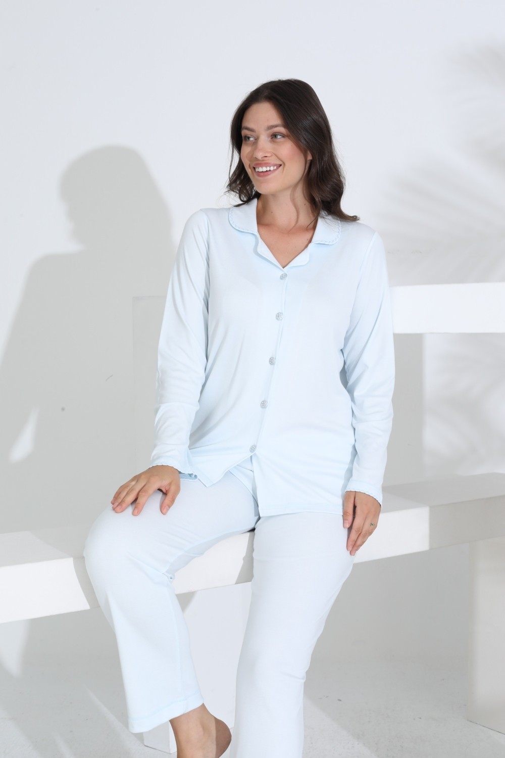 Etoile Bambu Uzun Kol Boydan Düğmeli Hamile Lohusa Pijama Takımı 30206-30207 görsel 3