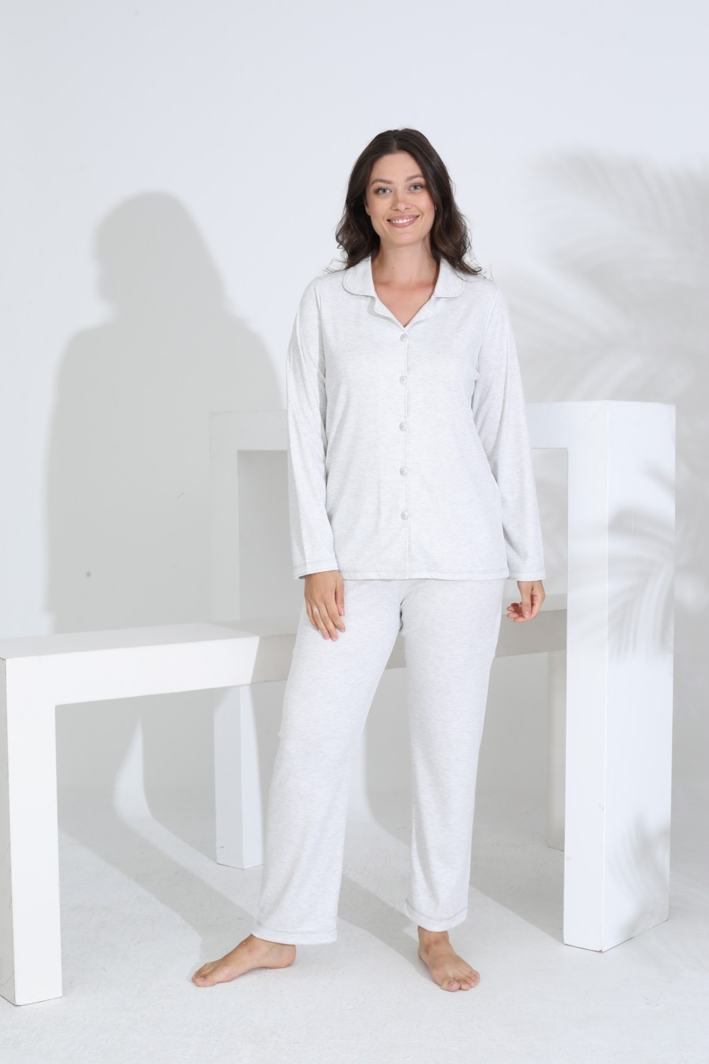 Etoile Bambu Uzun Kol Boydan Düğmeli Hamile Lohusa Pijama Takımı 30206-30207 görsel 6