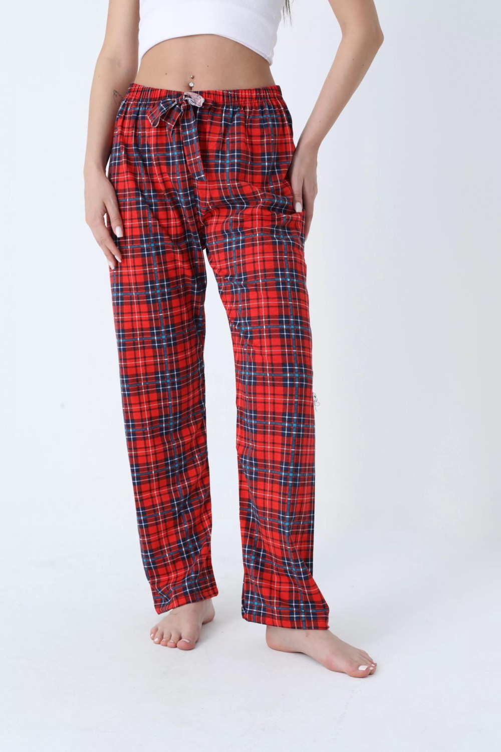 Erdenay Tekstil Ekose Desenli Beli Lastikli Unisex Pijama Altı