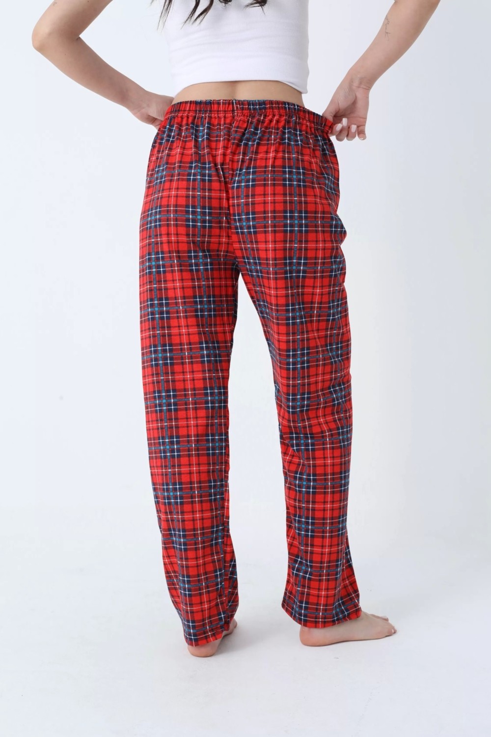 Erdenay Tekstil Ekose Desenli Beli Lastikli Unisex Pijama Altı görsel 2