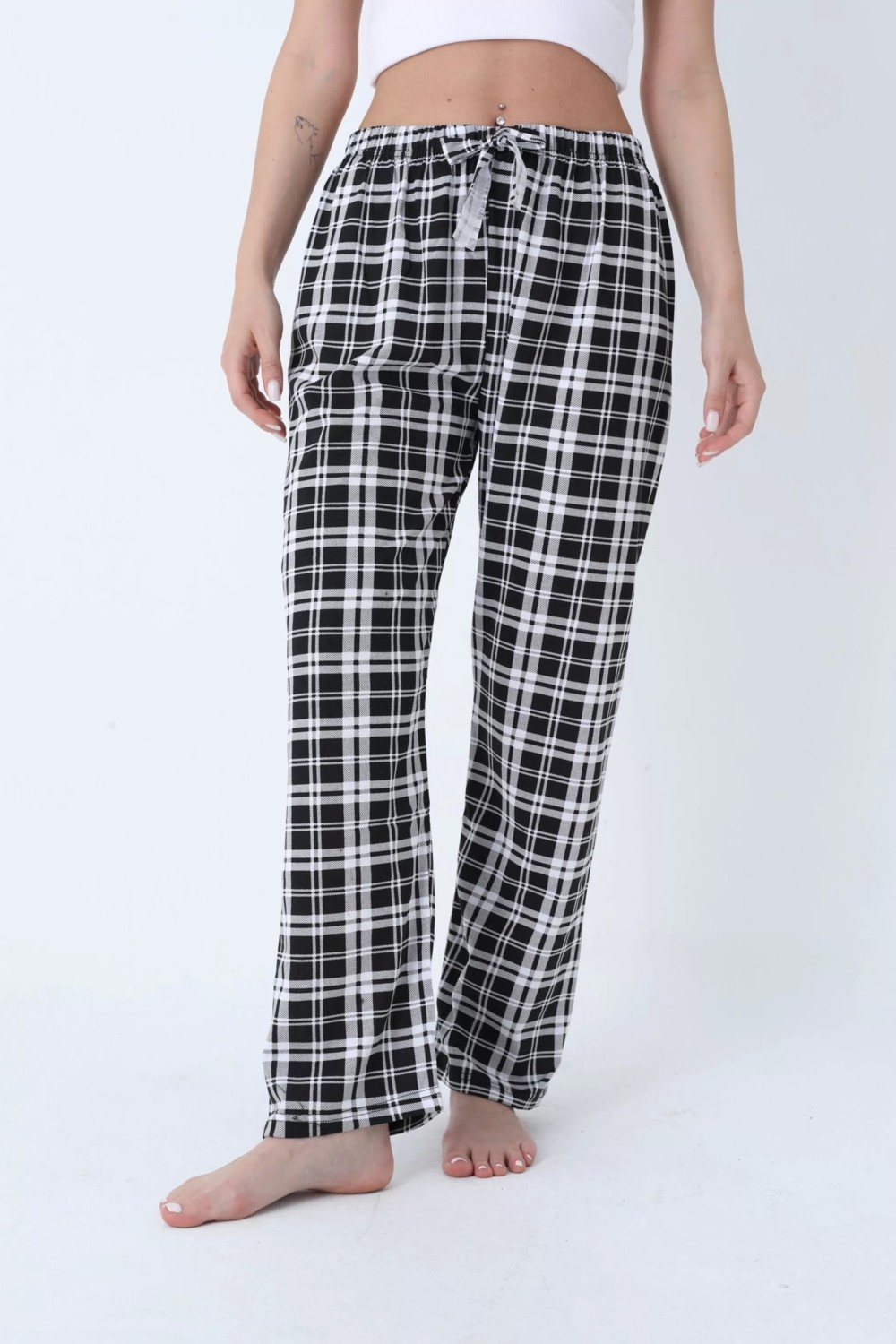 Erdenay Tekstil Ekose Desenli Beli Lastikli Unisex Pijama Altı